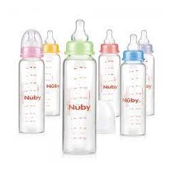 NUBY Biberon classique en verre col standard avec logo Nuby  et tétine anti-colique 60ml +0mois