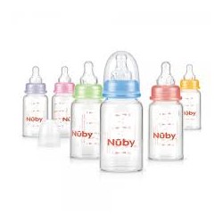 NUBY Biberon classique en verre col standard avec logo Nuby  et tétine anti-colique 120ml +0mois